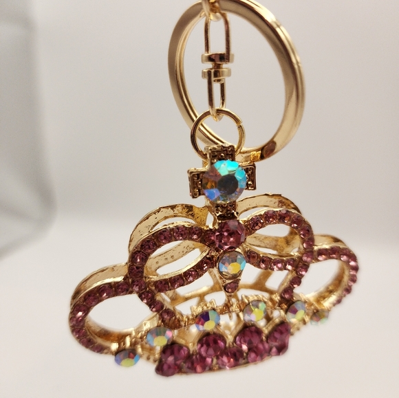 Pink Rhinestone Crown Keychain Purse Charm - Picture 5 of 7
